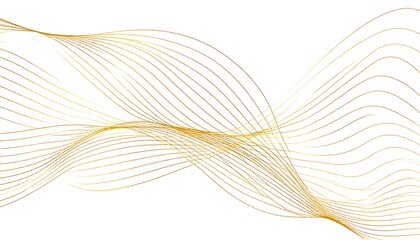 Elegant abstract composition featuring flowing golden lines, gracefully curving across a clean white background. The lines intertwine and undulate
