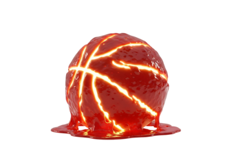 溶ける赤いボール 光る線 創造的な表現 抽象的なイメージ 燃えるような質感と背景のコントラスト