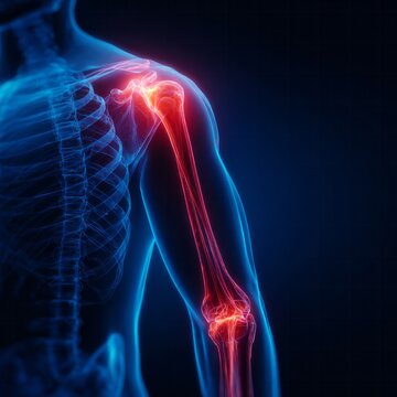 Diagnostic visualization highlights human arm bone structure with intense joint inflammation