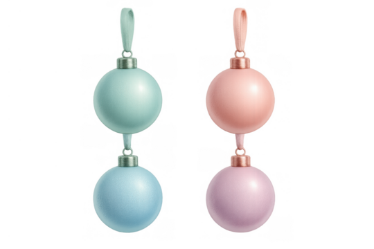 Pastel christmas ornaments and baubles on transparent background, holiday decorations for winter season - Powered by Adobe