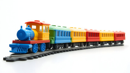 Toy Train Colorful on Track Locomotive Steam Engine Kids Play Plastic Educational Model Childhood Fun Railway Bright Isolated Train Set Childlike Object