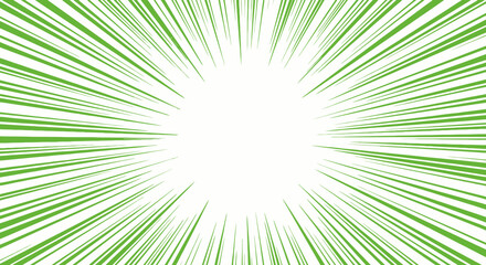 Vibrant green radial lines burst from a white center, creating an energetic and dynamic speed effect, ideal for graphic design backgrounds.