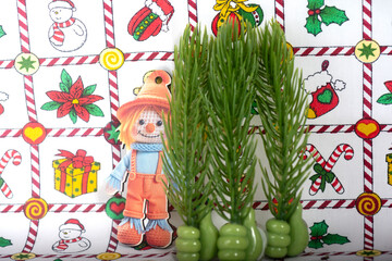 Christmas landscape with gifts and snow. Merry christmas and happy new year . Christmas celebration holiday background