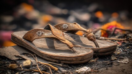 Worn sandals outdoors