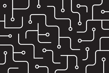 Electronics board. Circuit board electronic hi tech pattern. Black monochrome background. gray lines and dots isolated on black background. Vector art