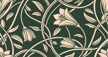 Fototapeta premium seamless floral background Seamless Tropical Green Leaves Pattern with Monstera and Palm Fronds Vector Background Design