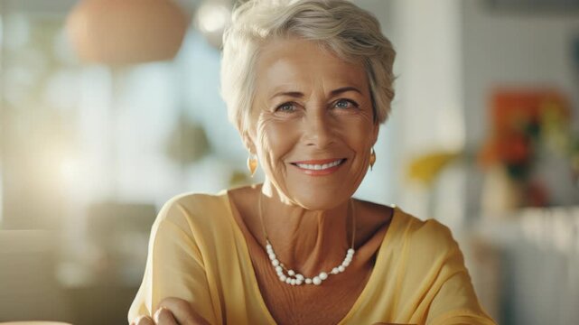 Smiling Elderly Woman with Blonde Hair