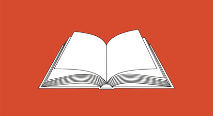 Open book illustration in white outline against an orange background