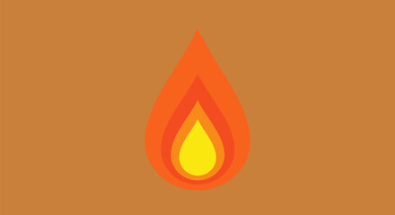 A stylized flame graphic, with concentric orange and yellow layers, set against a brown background © gudangPIXEL