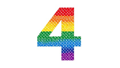 Digit "4" formed with dots. The digit is stylized to look like the rainbow flag. Set against a white backdrop