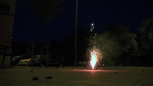 Firecrackers bangers Festival Saint John Eve night fountain low