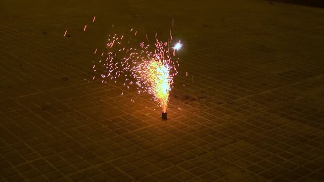 Firecrackers bangers Festival Saint John Eve night fountain zoom