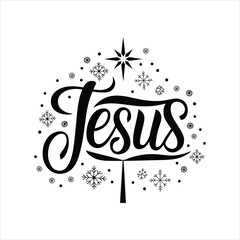 Jesus Christmas Star Tree Typography
