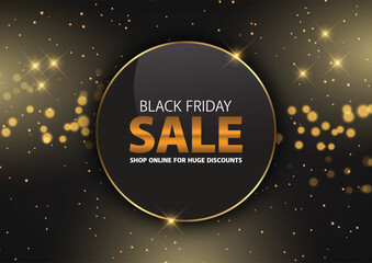 Naklejka premium Black friday sale with golden sparkles and bokeh effect