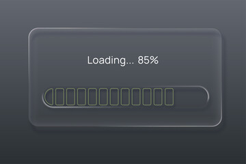 Loading or installation progress UI with percentages in a liquid glass style. Vector illustration.