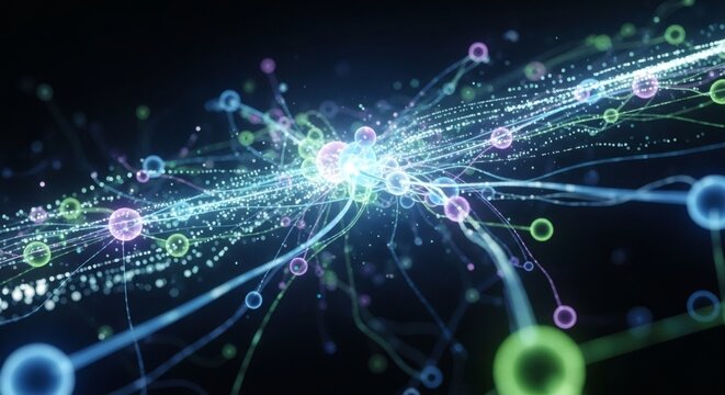 Abstract glowing network of interconnected particles and lines, futuristic digital connection concept