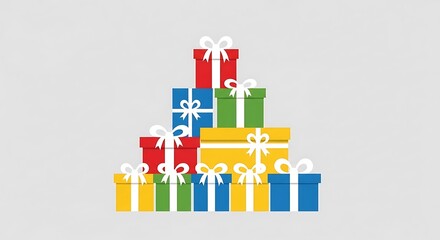 Obraz premium Colorful Stacked Gift Boxes with White Ribbons for Celebrations and Events.