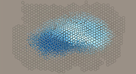 Abstract image of honeycomb shapes with blue and grey colors on a tan background