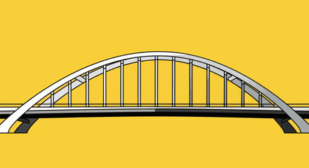 A stylized bridge illustration against a yellow background, featuring an arch design