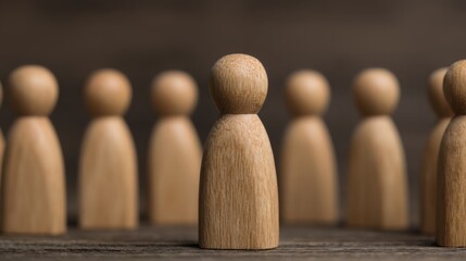 Unique wooden figurine stands out among linked group personal branding concept creative environment focused viewpoint