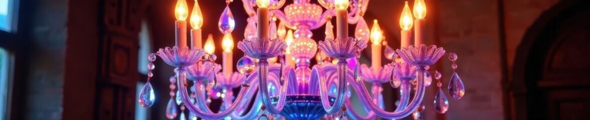 Crystal vases form a stunning chandelier, radiating light , unique, centerpiece, event