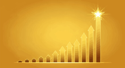 Obraz premium Gold-toned abstract illustration of ascending arrows leading to a bright star