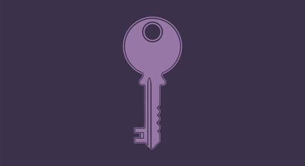 A single, purple outline of a key, centered on a darker purple background