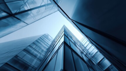 Modern Corporate Architecture with Blue Glass Facades and Geometric Patterns