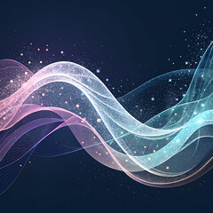 Abstract flowing light waves with glittering particles on artistic design illustration