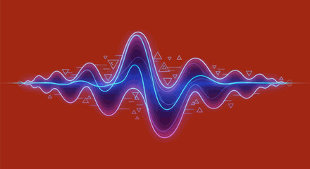 Digital sound wave illustration with a blue and purple gradient and geometric shapes