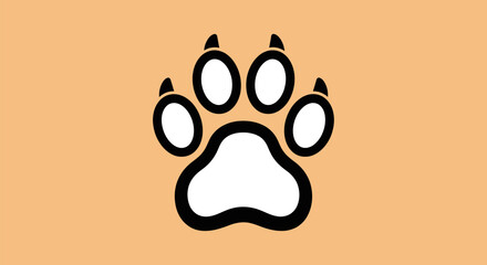 A symmetrical paw print graphic, black outline on white, set on a tan background