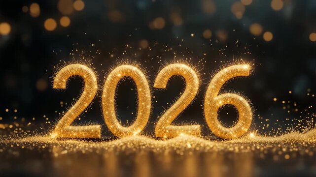 Brightly colored fireworks celebrate a happy new year 2026 holiday with star vector illustration