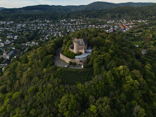 Aerial View of Medieval Castle and Surrounding Landscape