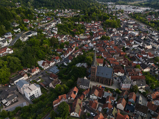 Aerial View of European Town with Central Church