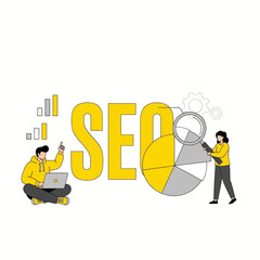 Flat illustration of seo optimization concept with people and magnifying glass