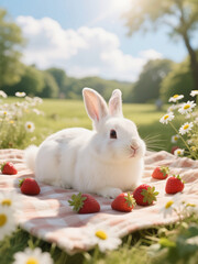 Cute Bunny Summer Picnic Scene