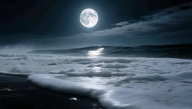 Una Súper Luna sobre un mar en calma con su reflejo dorado serpenteando en el agua