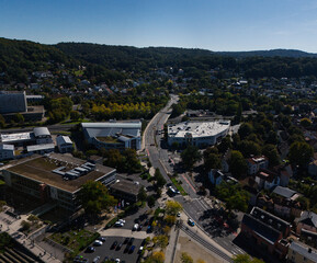 Aerial View of Suburban Roads and Buildings