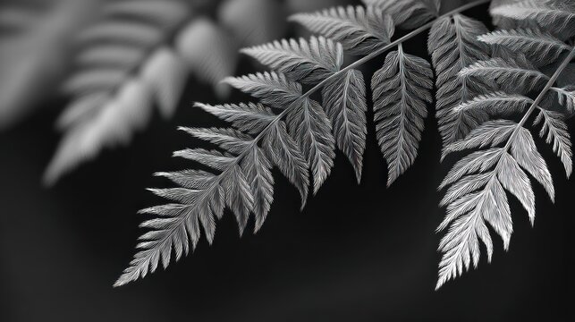 Fern leaves grayscale closeup
