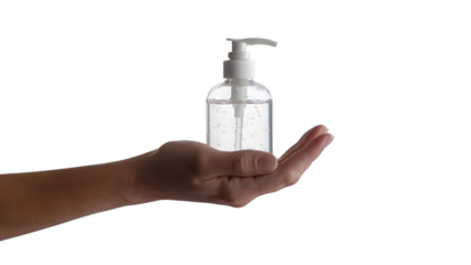 Hand sanitizing gel in a clear plastic dispenser . Isolated on transparent background, png