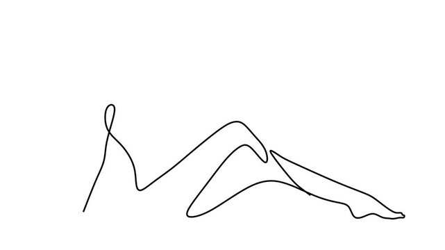 Animated self drawing of continuous line draw. Elegant  of Reclining Female Figure. Full length one line animation. 4K