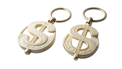 Elegant cream dollar keychain with fine texture isolated on transparent background