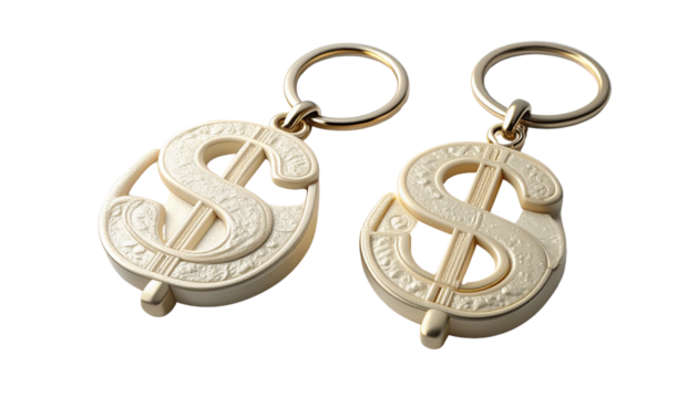 Elegant cream dollar keychain with fine texture isolated on transparent background