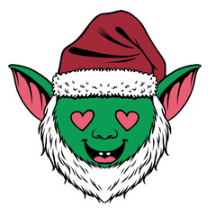 Cartoon goblin wearing Christmas hat hand drawing style