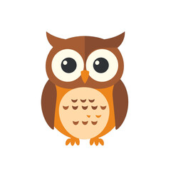 Fototapeta premium Cute Brown and Orange Owl Illustration with Big Eyes on White Background