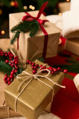 Cherishing the festive spirit with beautifully wrapped Christmas gifts and joyful decorations
