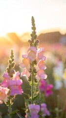 Pink Snapdragon Flowers Glowing in the Golden Hour Sunset Light.