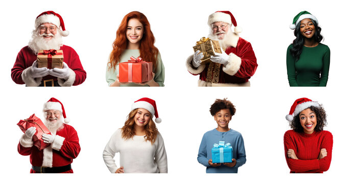 PNG Festive holiday gift-giving smiles, element set on transparent background