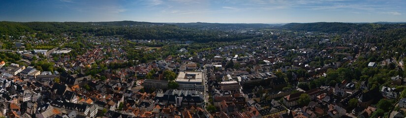Panoramic Aerial View of City and Surrounding Hills