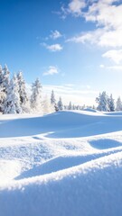 Bright Sunny Day Over a Snowy Winter Forest Landscape.